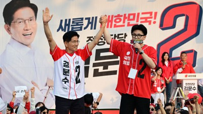 김문수 대선 후보 - 한동훈 전 대표, 서울 도봉구 유세 현장