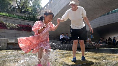 무더위... 청계천에 '첨벙첨벙'