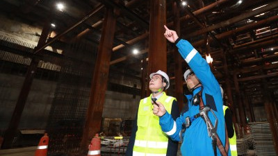 정원오 서울시장 예비후보,  영동대로 복합개발 지하공사 현장 방문