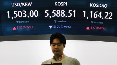 코스피 5580선 후퇴 ...달러/원 환율 1500원대 재 진입 